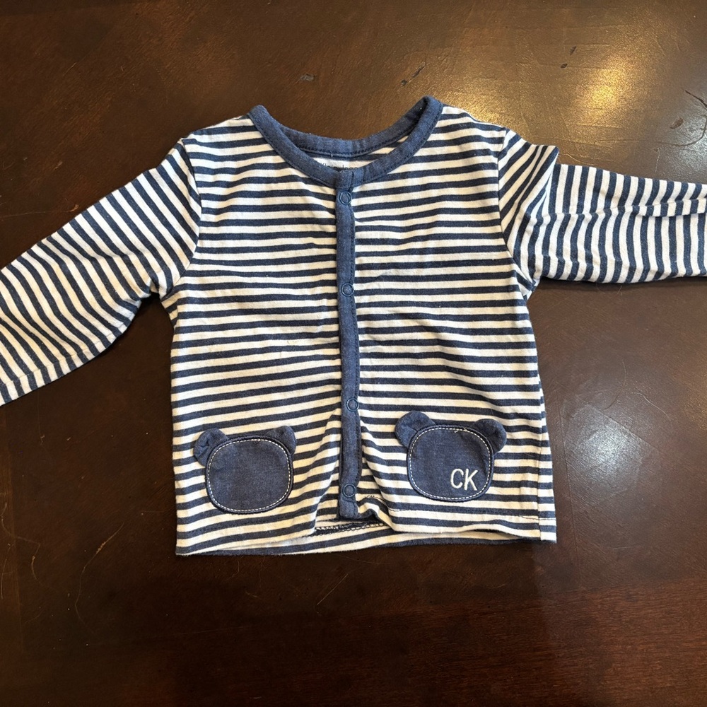 Calvin Klein Baby Navy & White Striped Cardigan shirt